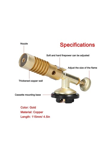Pazly Tam Bakır Elle Yakıcı Torç, Domuz Tüyü, Pasta Fırınlama, Kalın Cidar, Taşınabilir Küçük Kaynak Aleti, Yarı Bakır 818, Altın Renk, 115 Mm