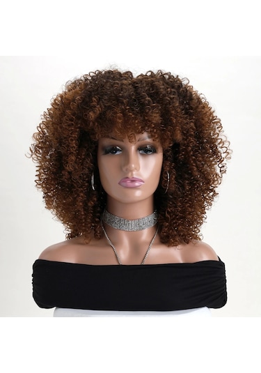 16 İnç Kıvırcık Peruk Yumuşak Kabarık Sentetik Dantel Ücretsiz Çok Renkli