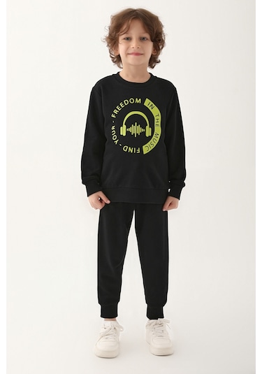 Rolypoly Find Your Freedom İn The Music Siyah Erkek Çocuk Eşofman Takımı Siyah