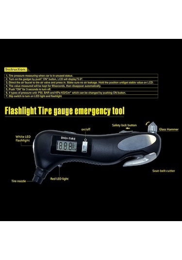 Vislone Dijital Lastik Basıncı Ölçer Dijital Lastik Şişirici Lastik Test Cihazı Siyah
