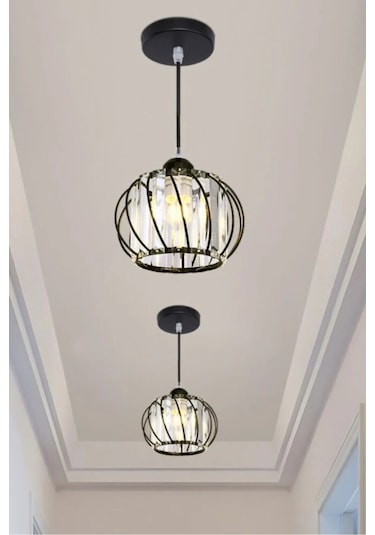 İstanbul Avize Sarkıt Milano Tekli Siyah Metal Kaplama Kristal Taşlı Lüx Avize