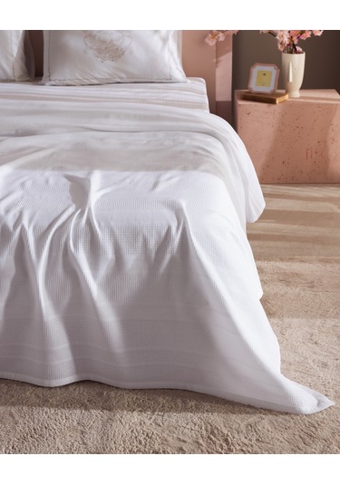 Madame Coco Mathilda Tek Kişilik %100 Pamuk Karde Düz Pike Takımı - Beyaz 8684427200391 Beyaz