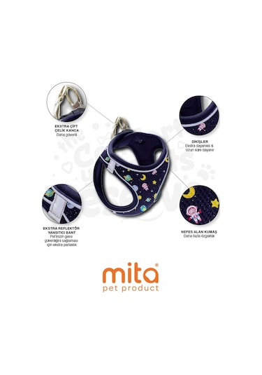 Mita Air Mesh Kedi Köpek Göğüs Tasması Çift Reflektörlü, Terletmeyen Space Çok Renkli