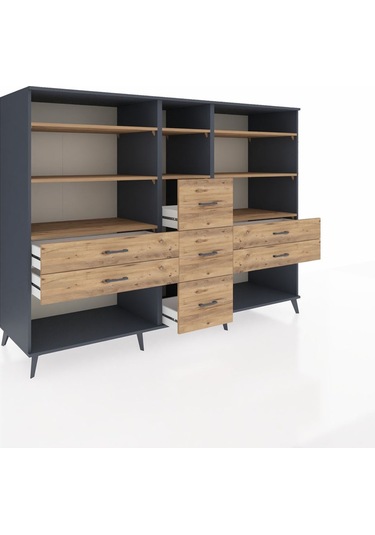 Kronos Dolap 8 Raflı 7 Çekmeceli 220x59x163 Antrasit-çam Antrasit-çam