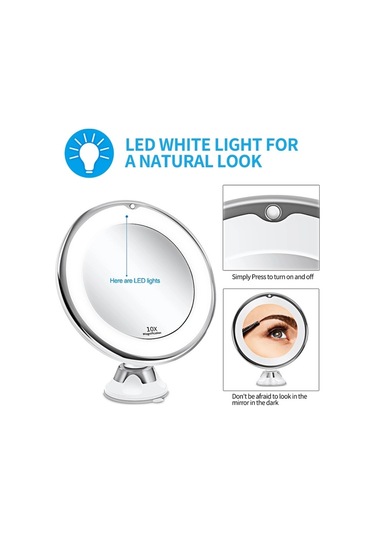 Ctbx 10x Büyütme Vantuz Led Işıklı Makyaj Aynası 12 CM