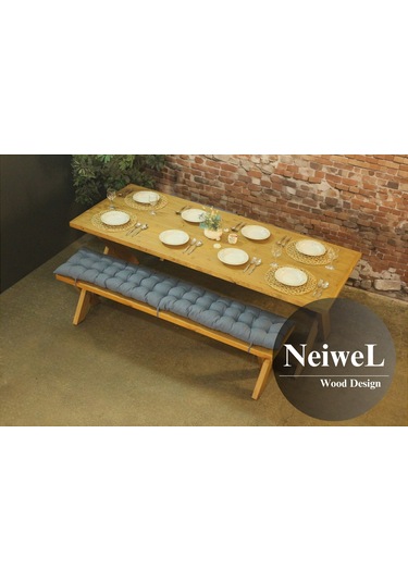 Neiwel Rane Doğal Ahşap Banklı Yemek Masası Takımı-80-200 Takım Açık Ceviz