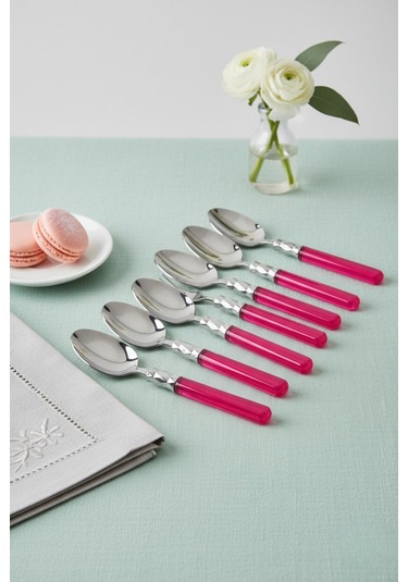 6 Lı Paslanmaz Çelik Pembe Tatlı Kaşığı Seti Pembe