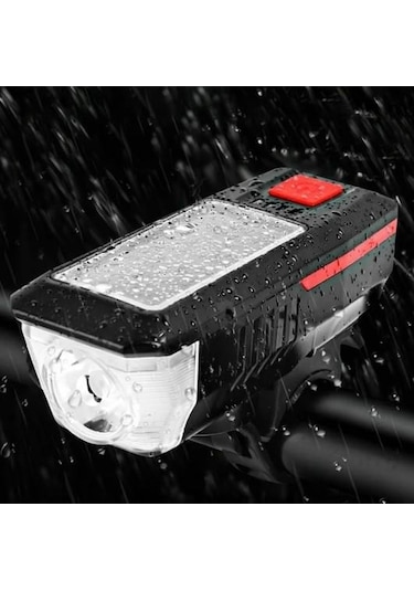 Güneş Enerjili Usb Şarjlı Bisiklet Lambası Solar Fener Ön Far Işık Aydınlatma Kornalı Kırmızı