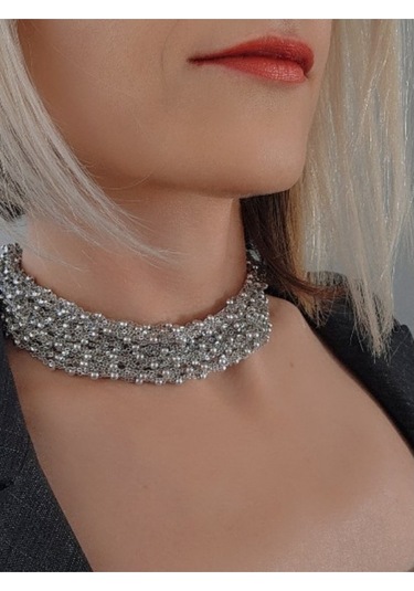 Top Zincir Modüler Örme Çelik Zincir Uzun Konsept Silver Renk Kolye