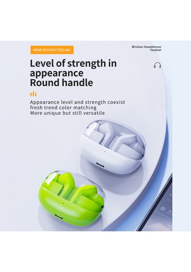 Skycity Yeşil Tm30 Kablosuz Kulaklık - Yarı Kulak İçi Tipi, Bt5.3, 5 Saat Müzik Süresi, Şeffaf Şarj Kutusu, Type-c