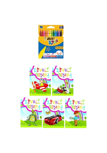 3-6 Yaş Zevkli Boyama 5 Li Kitapları+Silinebilir 12Li Pastel Boya
