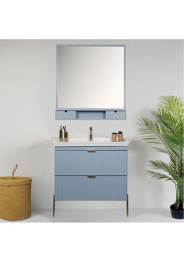 Kobos Noble 80 Cm Banyo Dolabı Seti Light Blue Mavi