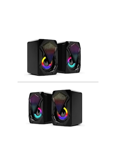 Moonshop Bilgisayar Hoparlörü Led Işıklı Rgb Laptop Pc Uyumlu 1+1