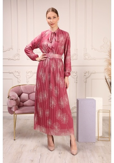 Aymeravm - Kravat Yaka Kemerli Kadın Elbise - She2225Ga