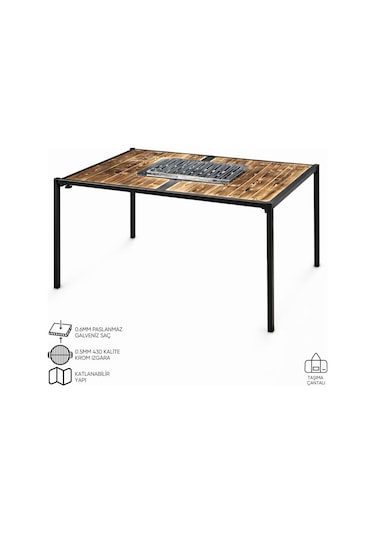 Katlanabilir Mangal Masa - Krom Izgaralı - 100cm 70cm 65cm Diğer