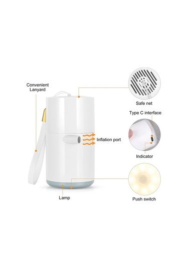 Pazly Siyah Işıklı Mini Hava Pompası - 1400mah Şarj Edilebilir - Kablosuz Şişirme Pompası/ Siyah