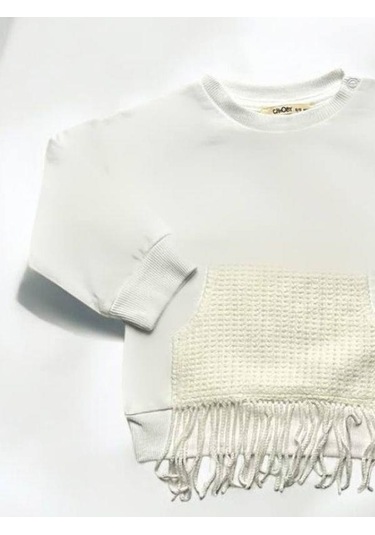 Çikoby Kız Bebek Püskül Detaylı Sweatshirt-14850 Ekru