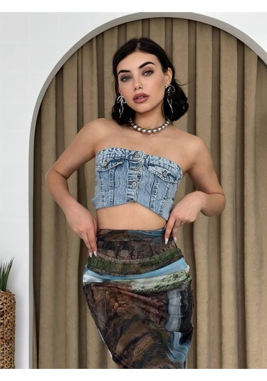 Etiler Collection Lara Transparan Midi Etek Desenli