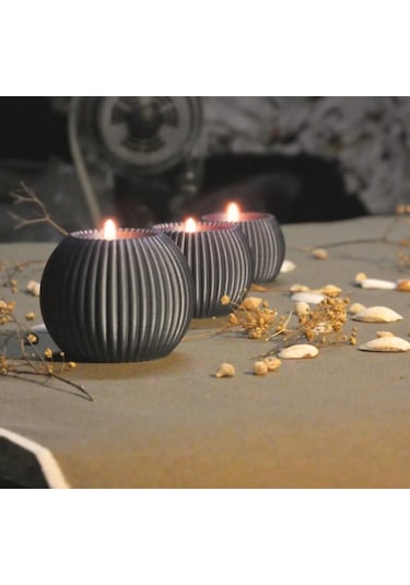 3 Lü Tealight Mumluk Seti Dekoratif Ev & Salon Mumluğu Hediyelik Set Koyu Gri