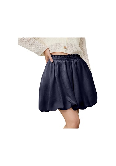 Kadın Yüksek Bel Fırfırlı Çiçekli Etek A Kesim Kısa Etek CAMEL