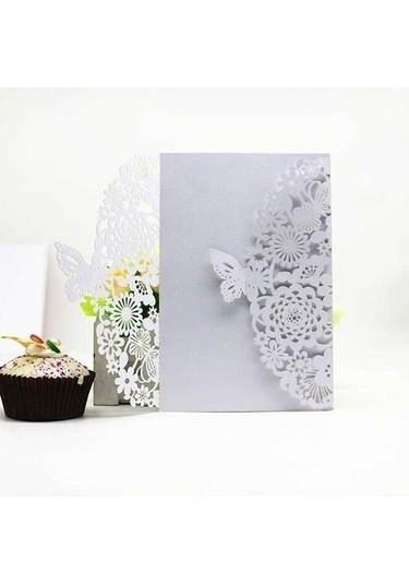 Beyaz 10 Adet Narin Oyma Davetiye Romantik Kelebek Kağıt Kartı Lazer Kesim Düğün Davetiyesi Kartı
