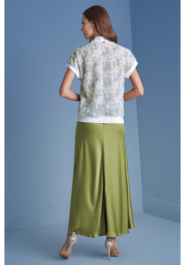 Evaze Yeşil Saten Etek Yeşil