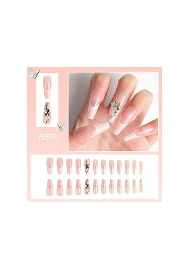 Elmaslarla Süslenmiş Yeni Moda Beyaz Fransız Tarzı Kelebek Tırnak 24 Parça Saf Arzu İns Tarzı Orta Bale Tırnak Sanatı Aletler Dahil Ys578