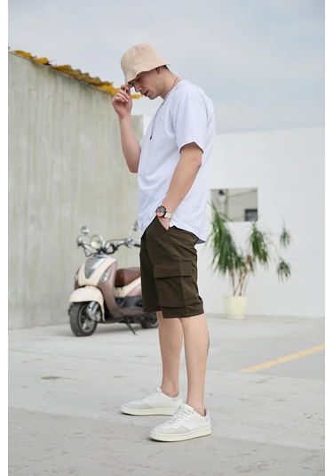 Haki Renk Kargo Cepli Paraşüt Kumaş Erkek Şort-1558 Haki