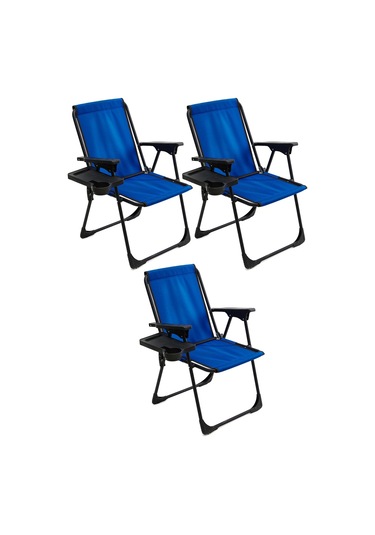 Natura 3 Adet Kamp Sandalyesi Dikdörtgen Bardaklıklı - Mavi