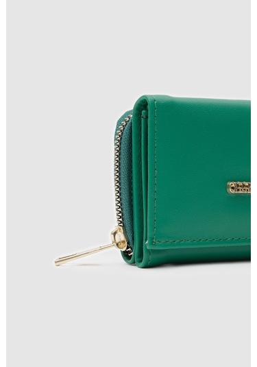 Yeşil Kadın Çok Gözlü Bol Kartlıklı Bozuk Ve Kağıt Para Bölmeli Ş Siyah