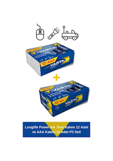 Longlife Power Aaa İnce Kalem 12 Adet Ve Aa Kalem 12 Adet Pil Seti