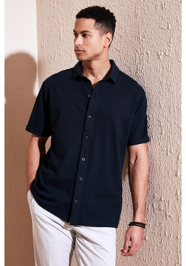 Buratti Pamuklu Regular Fit Kısa Kollu Erkek Gömlek 5902724 Indigo