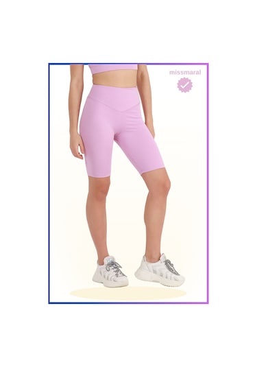 Kadın Yüksek Bel Toparlayıcı Tayt Kısa Spor Şort Deniz Havuz Spor Biker Shorts Lila 1070 Lila