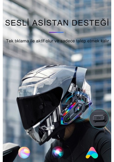 Y20 Max Rgb Işık Efektli İntercom Bluetooth Motosiklet Kask Kulaklığı İntercom Kulaklık