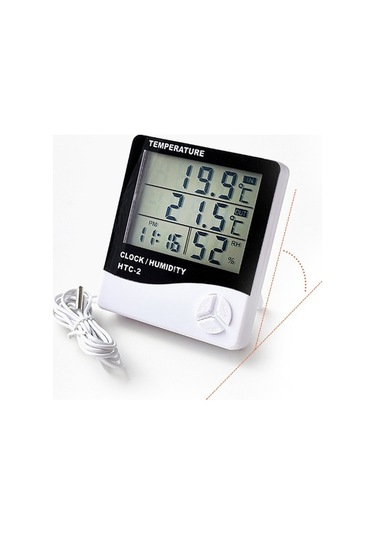 Pazly Dijital İç/dış Termometre Ve Higrometre, Büyük Ekranlı Saatli Nem Ölçer, Duvar Ve Masa Montajlı