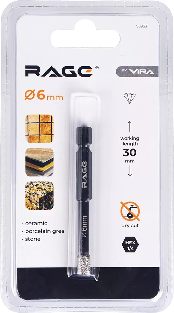Rage 6 Mm Hex Seramik Granit İçin Elmaslı Matkap Ucu 182402172
