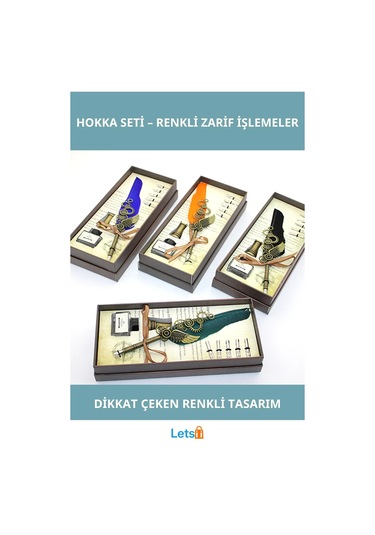 Renkli Şık Divit Hokka Seti Tüy Ve Hokka Çok Renkli