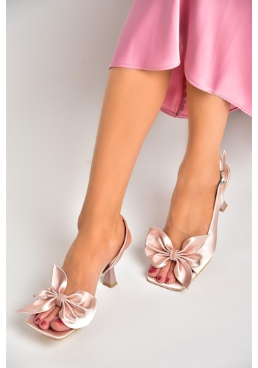 Fox Shoesk749384904 Pudra Kumaş Kadın Topuklu Ayakkabı Pudra