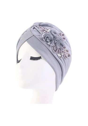 Trendy Türban Şapkası Çekme Önleyici Çiçek Tüm Maç Renk: Açık Gri Lacivert