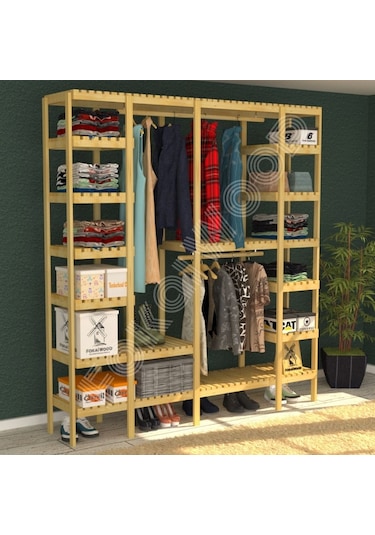 Maya - Açık Ahşap Gardırop Robot Süpürge Kullanımına Uygundur