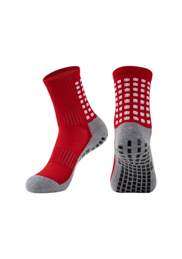 Suofeng Kışın Spor İçin Silikon Anti-s Kayıp, Kalın Havlu Tabanlı Orta Boru Futbol Basketbol Çorapları - Kırmızı, Tek Beden Çok Renkli
