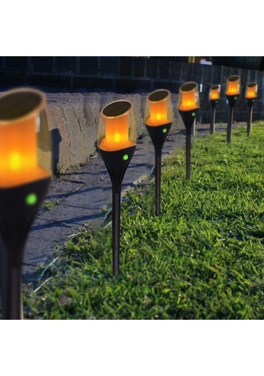 Besthome1 Su Geçirmez Bahçe Feneri, Solar Enerjiyle Çalışan Toprak Takılı Işık, Otomatik Algılayıcı Alev Desenli Bahçe Işığı