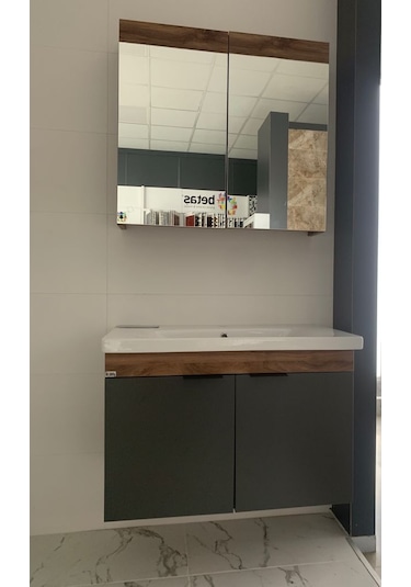 Biani Fethiye Gri Banyo Dolabı Beyaz - Ceviz Biani Fethiye Gri Banyo Dolabı Beyaz - Ceviz