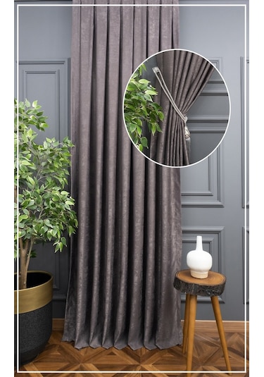 Evdepo Home Soft Koyu Gri Fon Perde Tek Kanat Gri