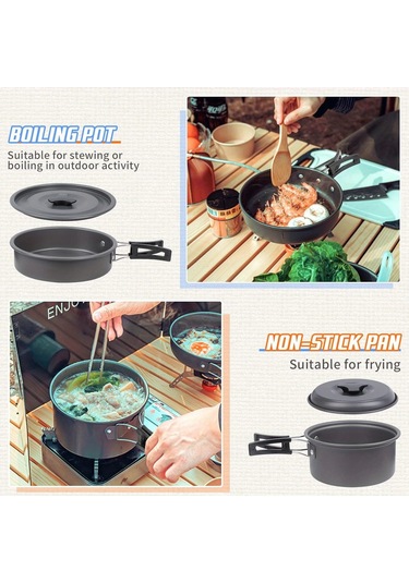 Tcherchi 9 Parça Kamp Tencere Seti Kamp Pişirme Tencere Ve Tava Seti, Açık Hava Pişirme Seti Gri
