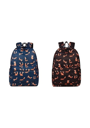 Dancemonkey Sevimli Tilki Baskı Kadın Okul Sırt Çantası Mavi, Su Dayanıklı, 20-35 L, Polyester, Kısa Kollu Mavi Mavi