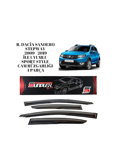 R. Dacia Sandero Stepway 2009 2010 2011 2012 2013 2014 2015 2016 2017 2018 2019 İle Uyumlu Sport Style Cam Rüzgarlığı 4 Parça Sunplex 1 Adet