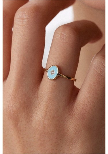 8 Ayar Oval Tasarımlı Mineli Kadın Altın Eklem Yüzük Altın