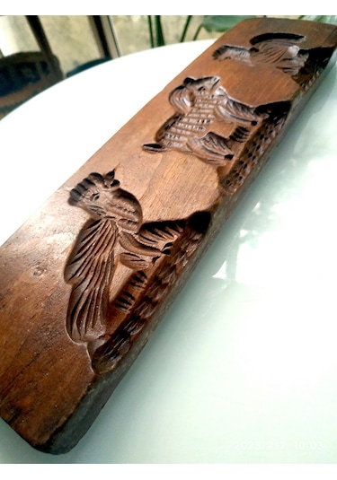 Omeniv Antika Masif Ahşap 3 Figürlü Pasta Kurabiye Kalıbı