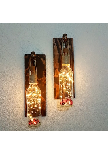 Led Işıklı, Ceviz Renkli Duvar Aplik, 2’Li Set